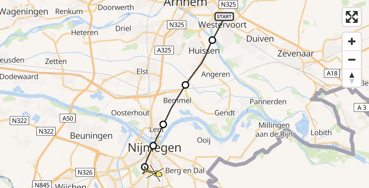 Routekaart van de vlucht: Lifeliner 3 naar Radboud Universitair Medisch Centrum