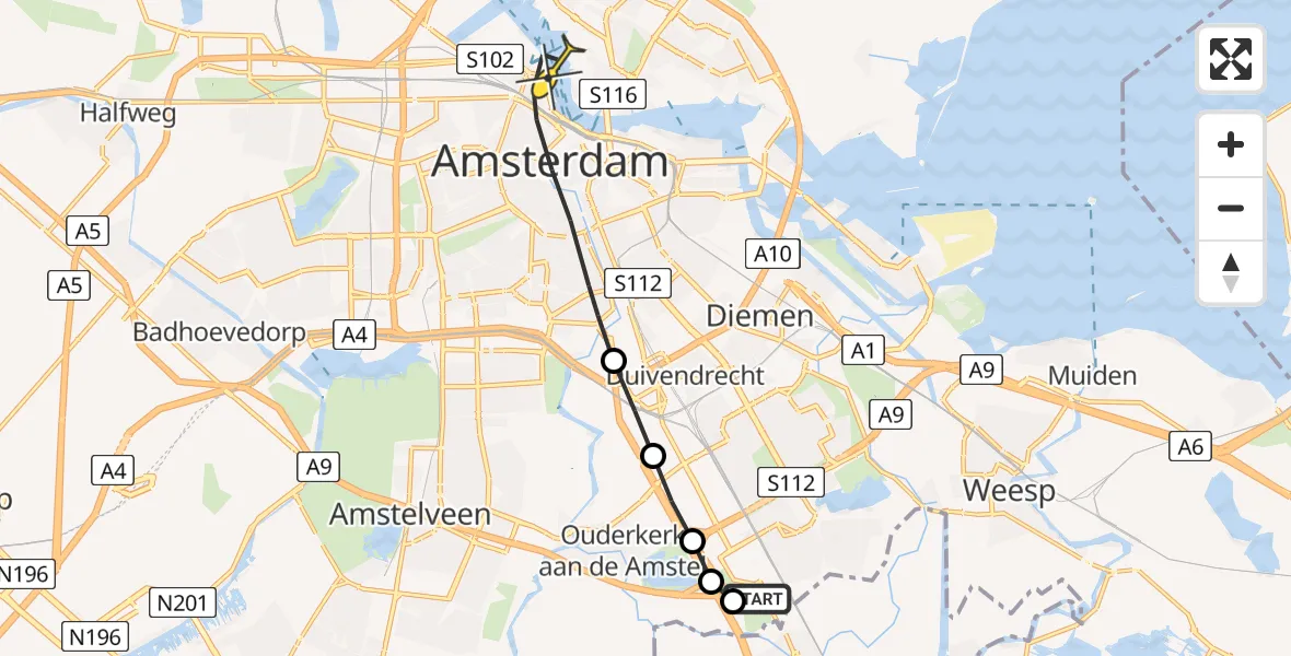 Routekaart van de vlucht: Lifeliner 1 naar Amsterdam