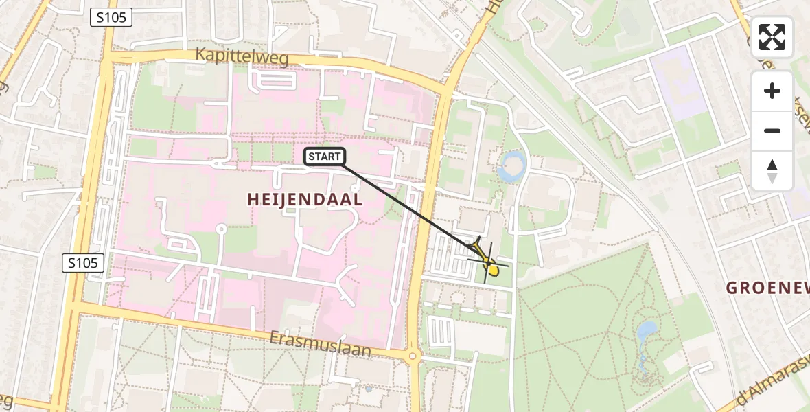 Vluchtroute Traumahelikopter van Radboud Universitair Medisch Centrum naar Radboud Universitair Medisch Centrum