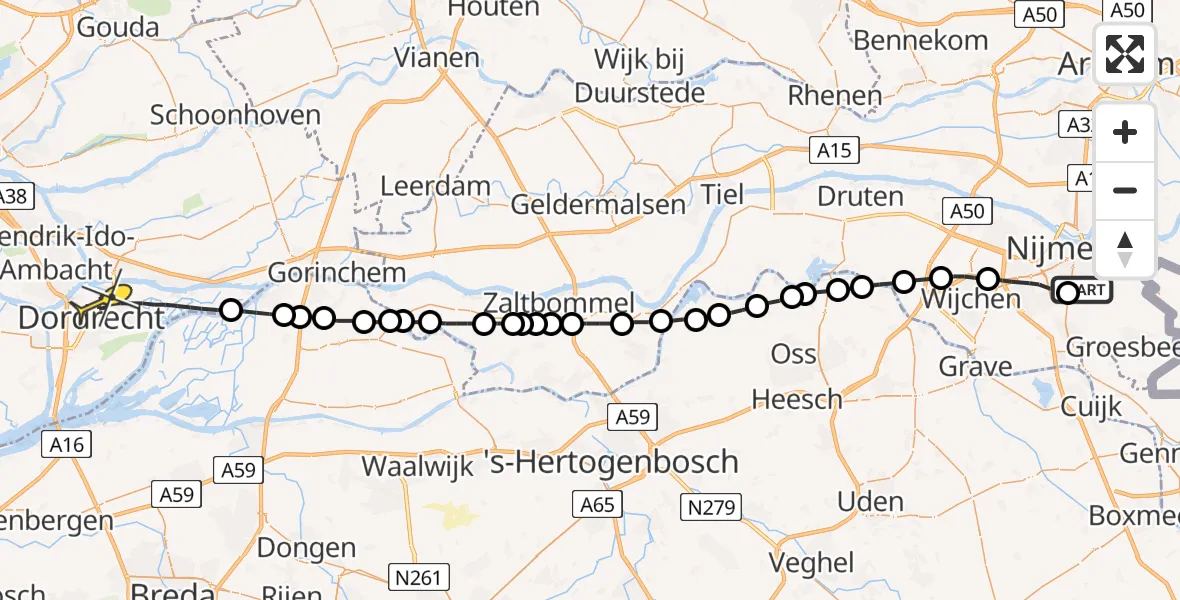 Routekaart van de vlucht: Lifeliner 3 naar Dordrecht