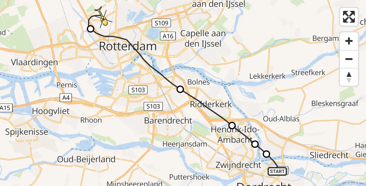 Routekaart van de vlucht: Lifeliner 3 naar Rotterdam The Hague Airport