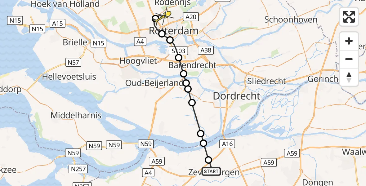 Routekaart van de vlucht: Lifeliner 2 naar Rotterdam The Hague Airport