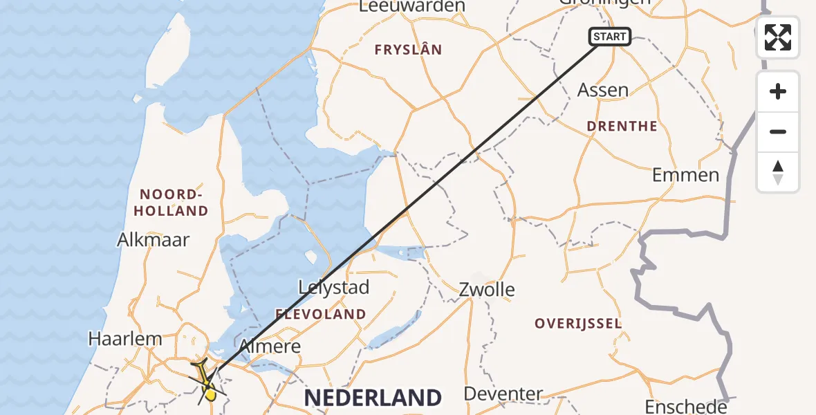 Routekaart van de vlucht: Traumahelikopter naar Academisch Medisch Centrum (AMC)