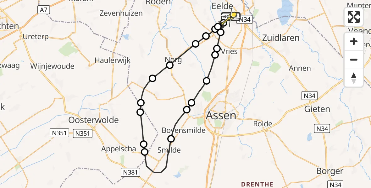 Routekaart van de vlucht: Lifeliner 4 naar Groningen Airport Eelde