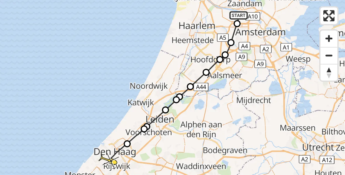 Routekaart van de vlucht: Lifeliner 1 naar Den Haag