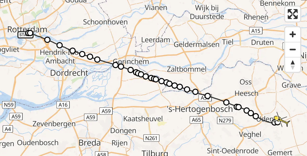 Routekaart van de vlucht: Lifeliner 3 naar Vliegbasis Volkel