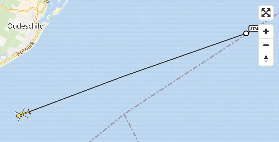 Routekaart van de vlucht: Ambulanceheli naar Oudeschild