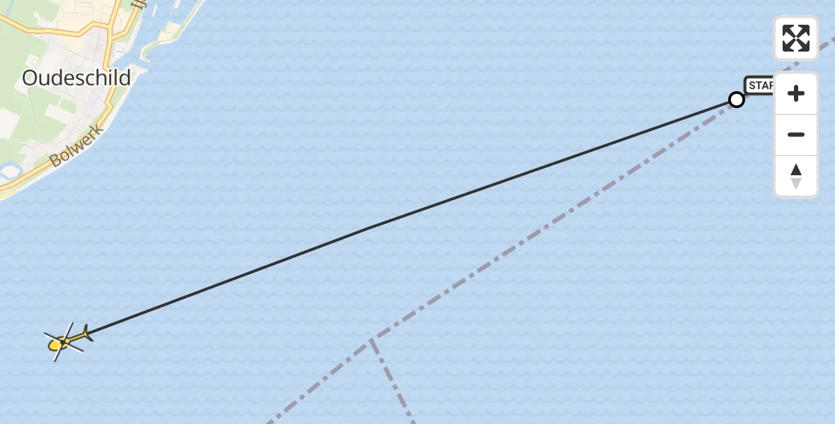 Routekaart van de vlucht: Ambulancehelikopter naar Oudeschild