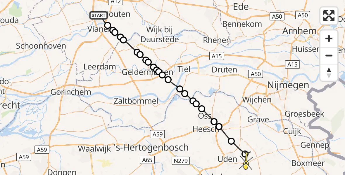 Routekaart van de vlucht: Lifeliner 3 naar Vliegbasis Volkel