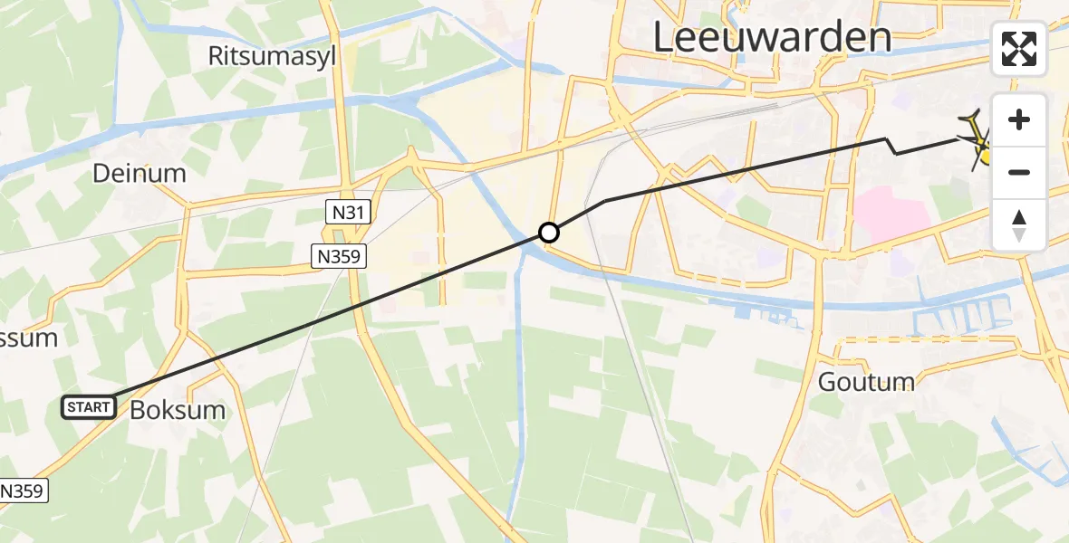 Routekaart van de vlucht: Ambulancehelikopter naar Leeuwarden
