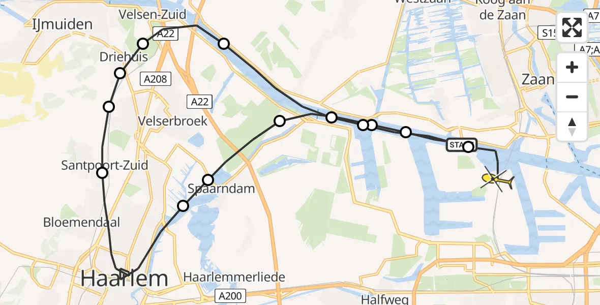 Routekaart van de vlucht: Lifeliner 1 naar Amsterdam Heliport