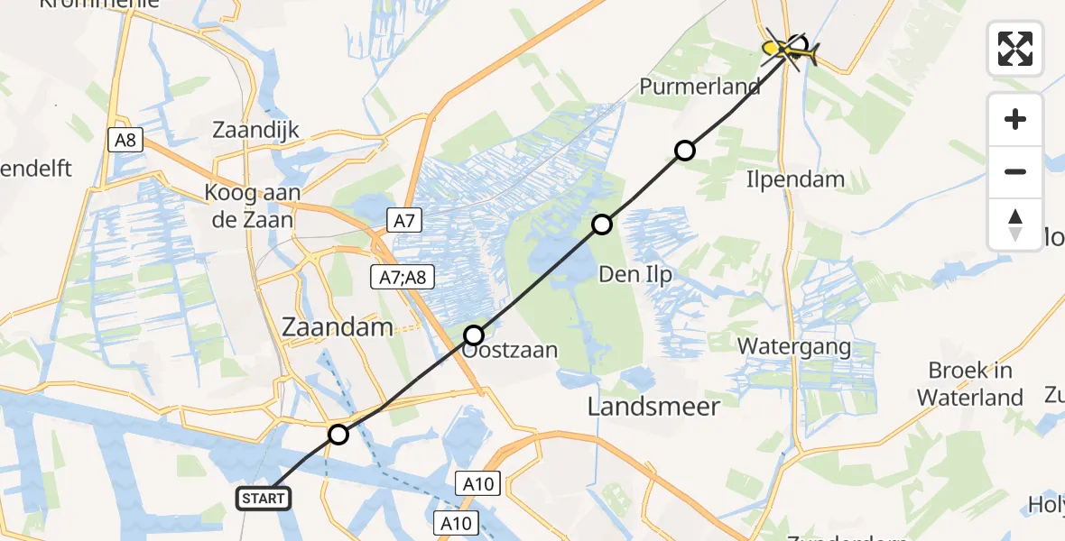 Routekaart van de vlucht: Lifeliner 1 naar Purmerend