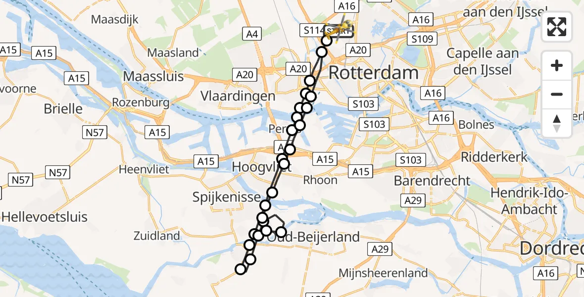 Vluchtroute Traumahelikopter Rotterdam The Hague Airport - Rotterdam The Hague Airport, 06 september 2023, 07:00