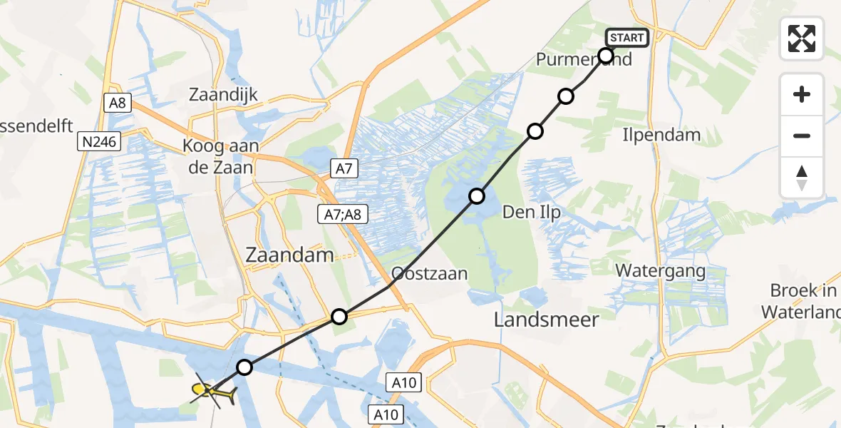 Routekaart van de vlucht: Lifeliner 1 naar Amsterdam Heliport