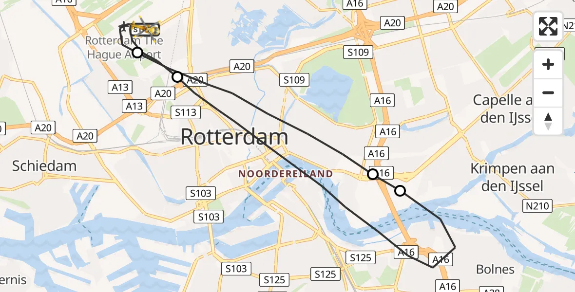 Vluchtroute Traumahelikopter Rotterdam The Hague Airport - Rotterdam The Hague Airport, 06 september 2023, 08:07