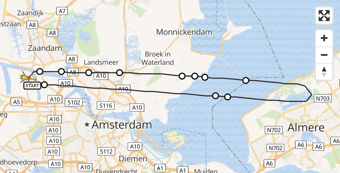 Vluchtroute Traumahelikopter Amsterdam Heliport - Amsterdam Heliport, 06 september 2023, 09:38