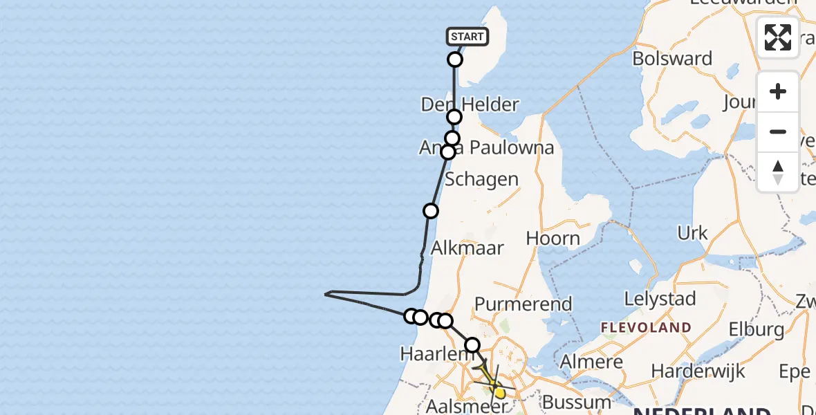 Routekaart van de vlucht: Politieheli naar Amstelveen