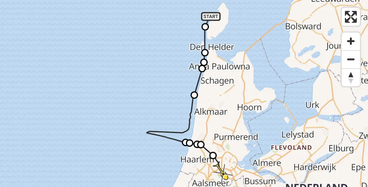 Routekaart van de vlucht: Politiehelikopter naar Amstelveen