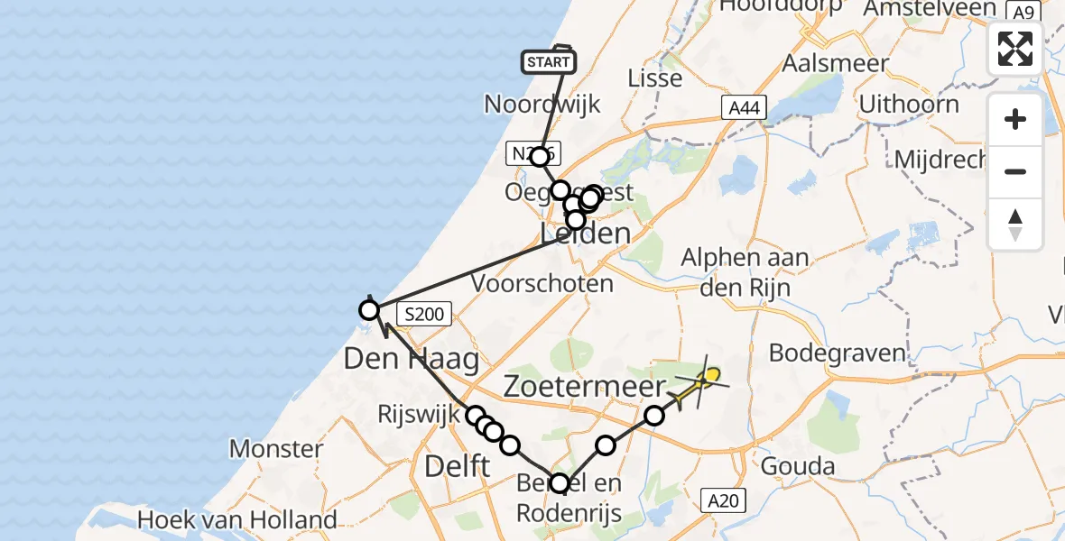 Routekaart van de vlucht: Politieheli naar Moerkapelle