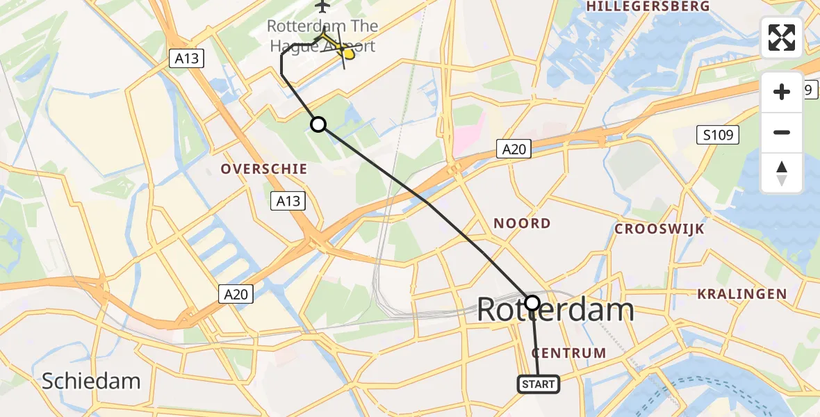 Routekaart van de vlucht: Lifeliner 2 naar Rotterdam The Hague Airport