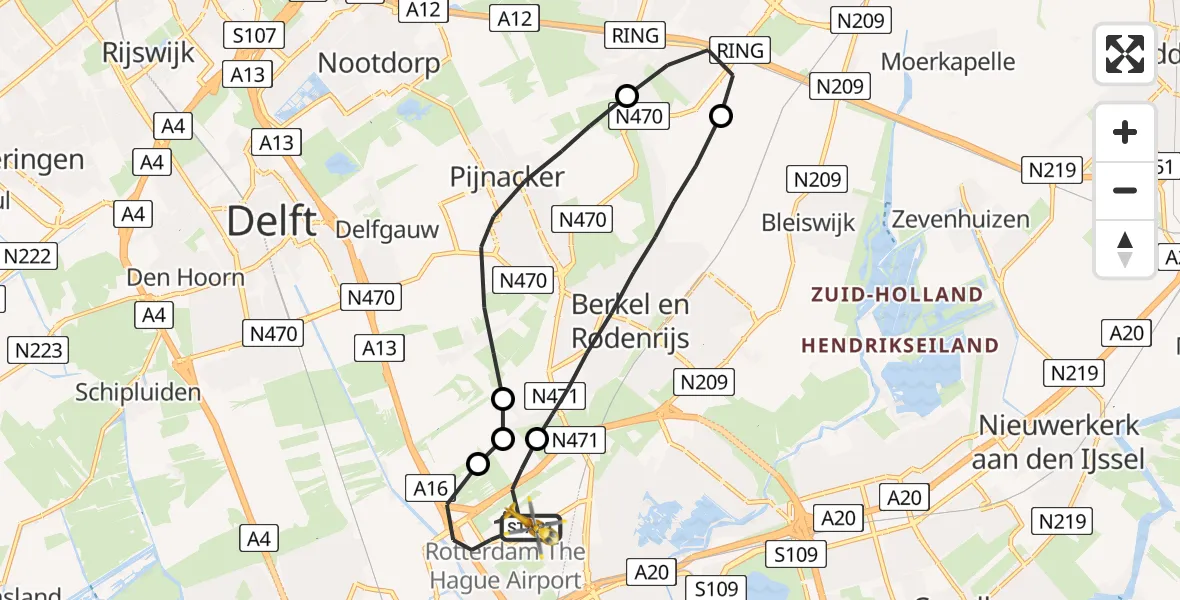 Vluchtroute Traumahelikopter Rotterdam The Hague Airport - Rotterdam The Hague Airport, 06 september 2023, 13:13
