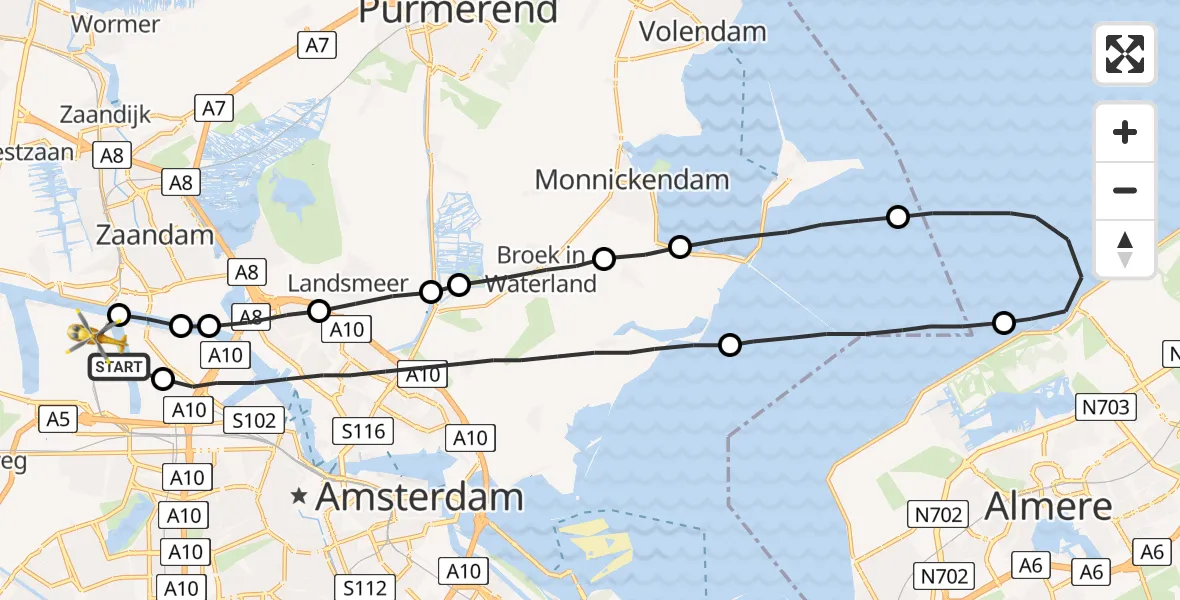 Vluchtroute Traumahelikopter Amsterdam Heliport - Amsterdam Heliport, 06 september 2023, 13:47