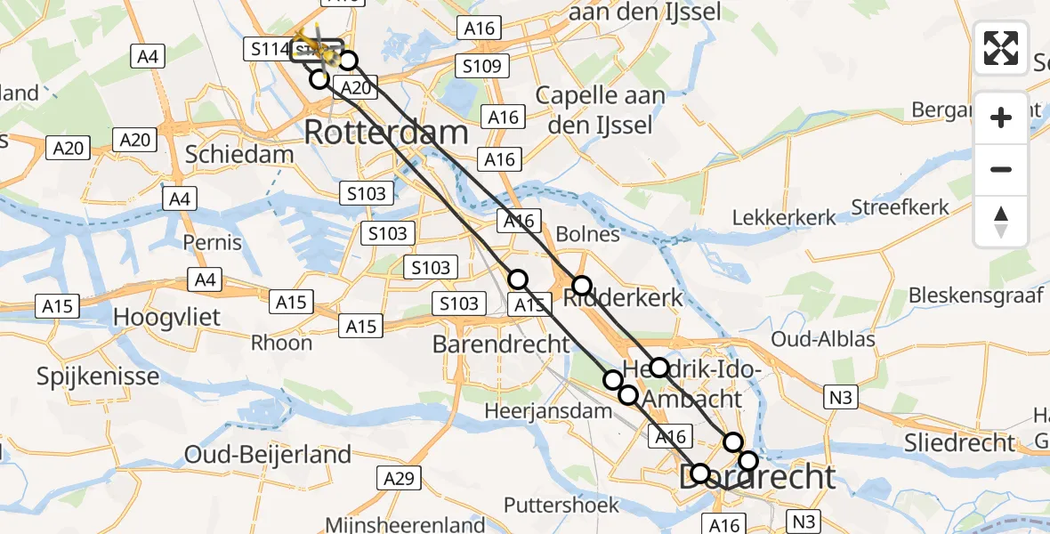 Vluchtroute Traumahelikopter Rotterdam The Hague Airport - Rotterdam The Hague Airport, 06 september 2023, 14:20