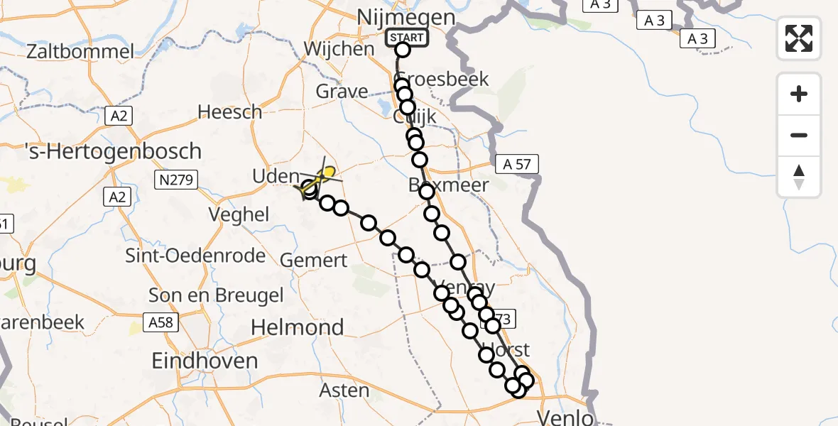 Routekaart van de vlucht: Lifeliner 3 naar Vliegbasis Volkel