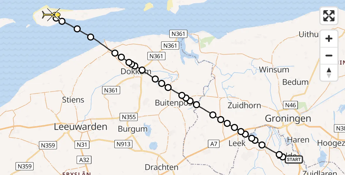 Routekaart van de vlucht: Lifeliner 4 naar Ameland Airport Ballum