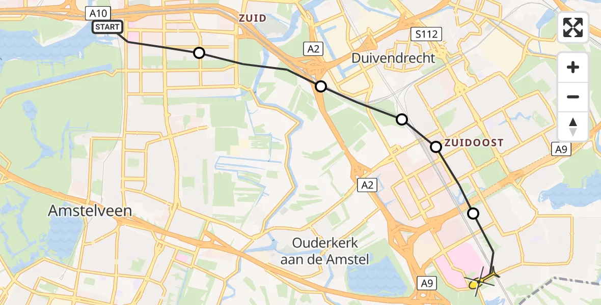 Routekaart van de vlucht: Lifeliner 1 naar Academisch Medisch Centrum (AMC)