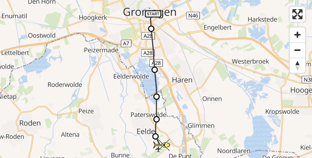 Routekaart van de vlucht: Lifeliner 4 naar Groningen Airport Eelde