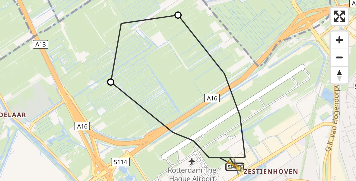 Vluchtroute Traumahelikopter Rotterdam The Hague Airport - Rotterdam The Hague Airport, 06 september 2023, 16:49