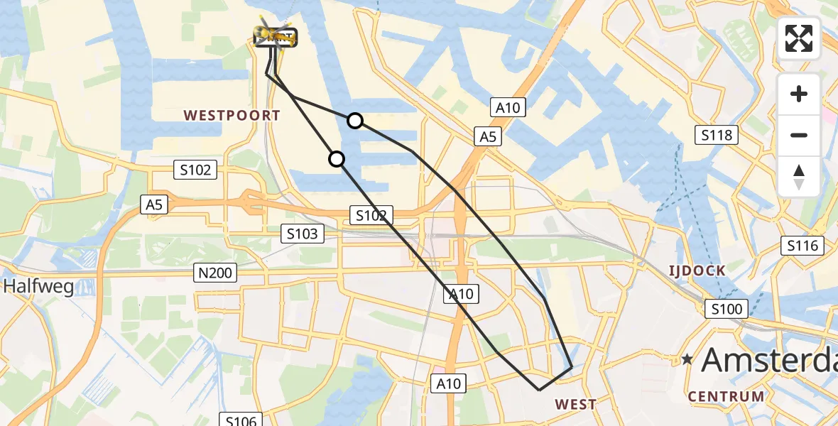 Vluchtroute Traumahelikopter Amsterdam Heliport - Amsterdam Heliport, 06 september 2023, 17:13