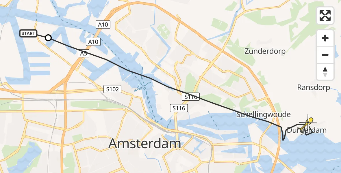 Routekaart van de vlucht: Lifeliner 1 naar Amsterdam