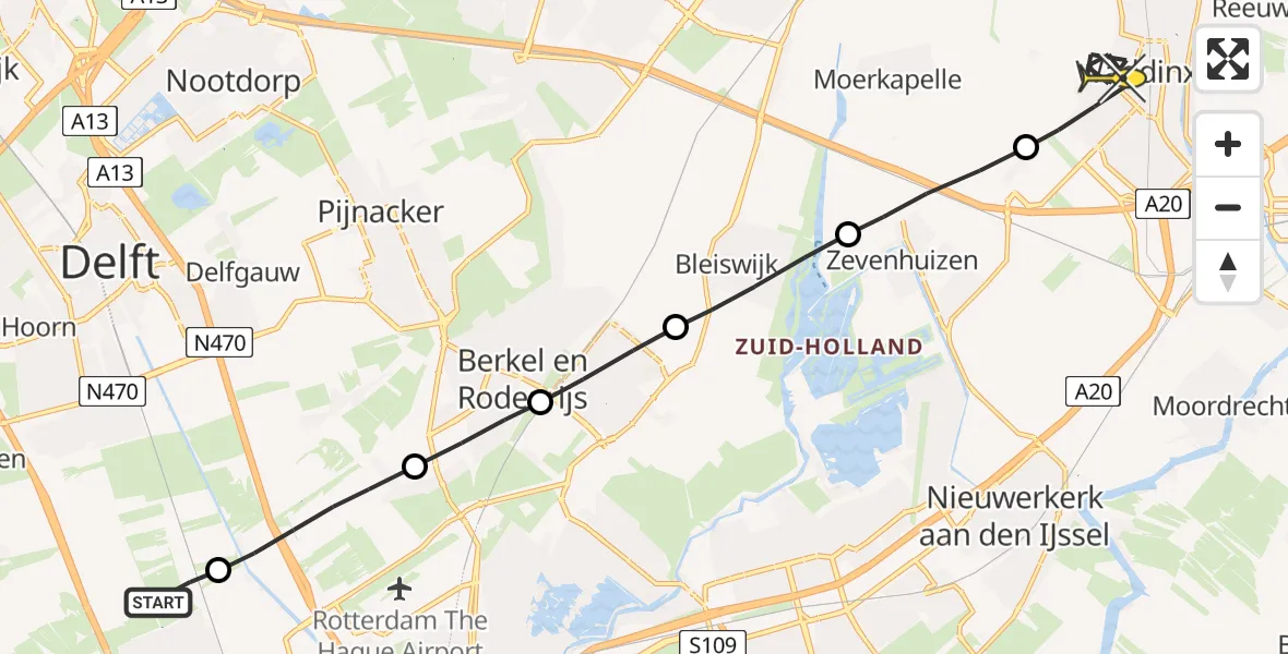 Routekaart van de vlucht: Lifeliner 2 naar Waddinxveen