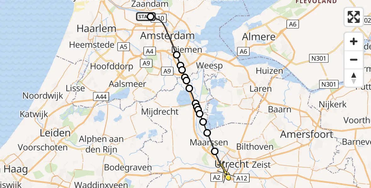 Routekaart van de vlucht: Lifeliner 1 naar Utrecht