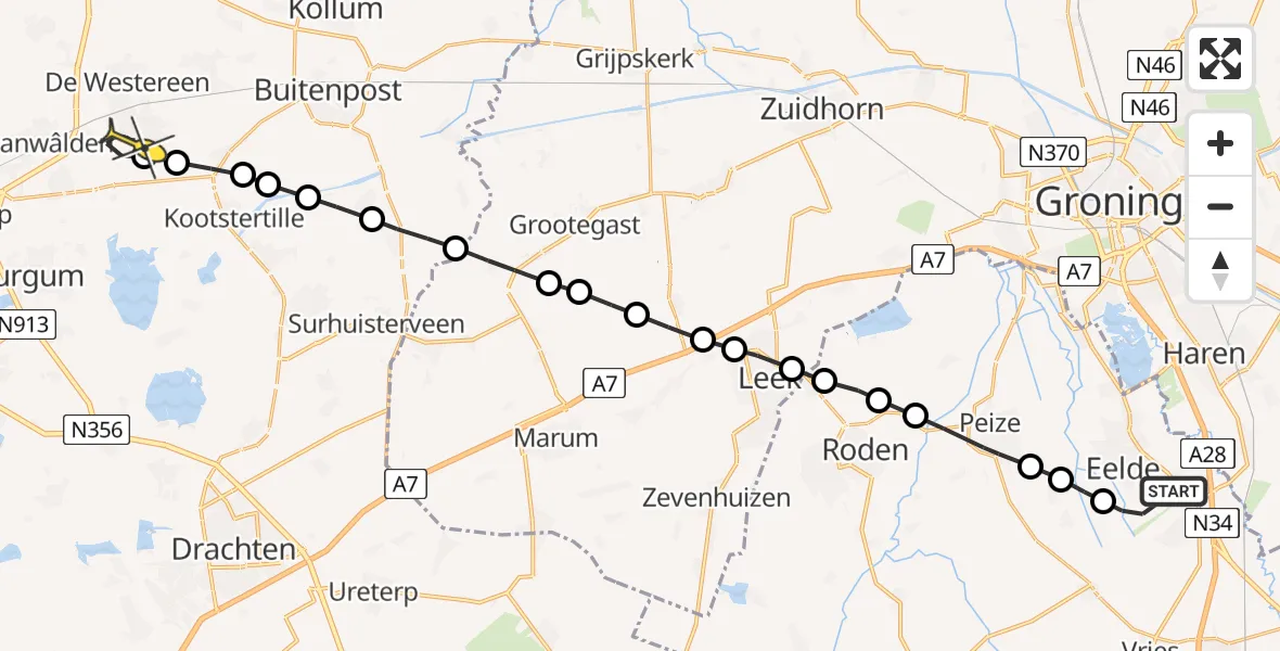 Routekaart van de vlucht: Lifeliner 4 naar Twijzelerheide