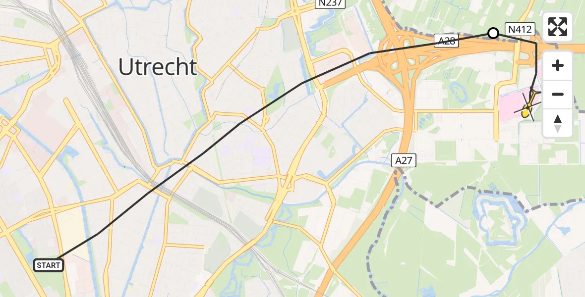 Routekaart van de vlucht: Lifeliner 1 naar Universitair Medisch Centrum Utrecht