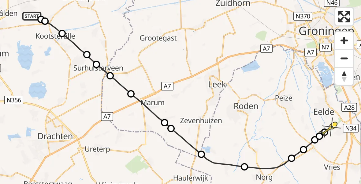 Routekaart van de vlucht: Lifeliner 4 naar Groningen Airport Eelde