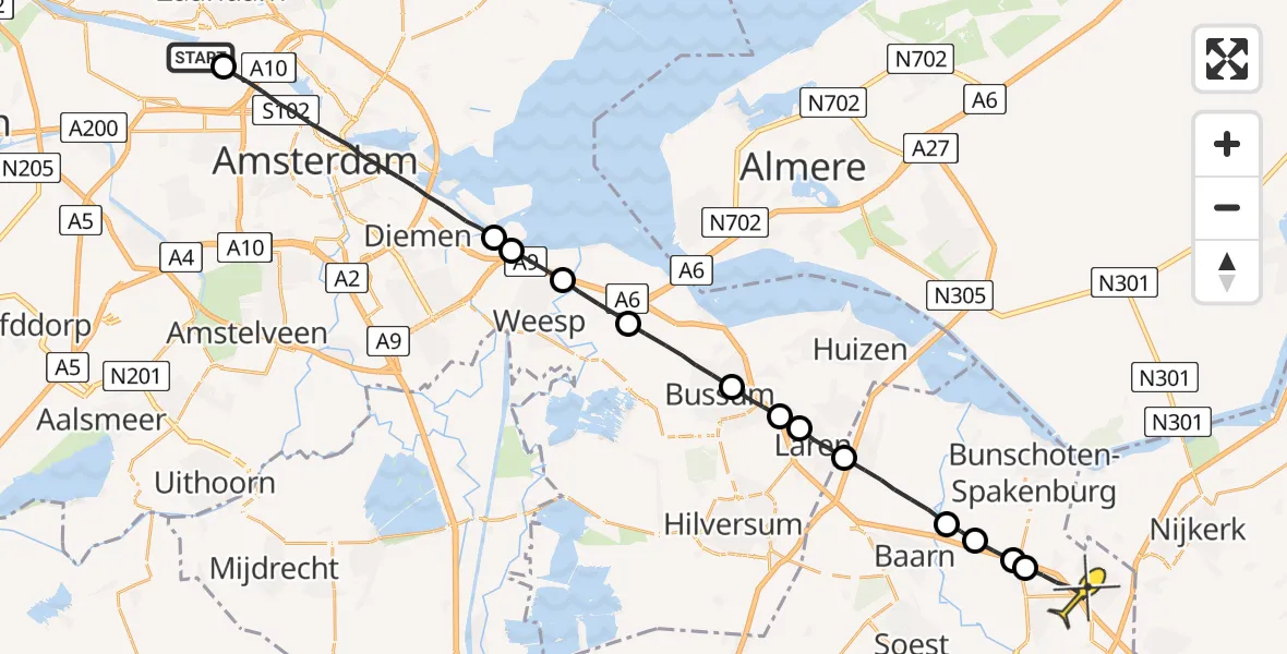 Routekaart van de vlucht: Lifeliner 1 naar Amersfoort