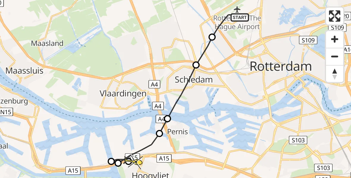 Routekaart van de vlucht: Lifeliner 2 naar Hoogvliet