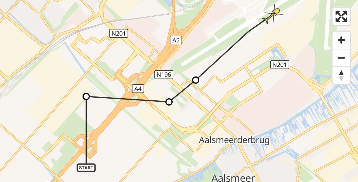 Routekaart van de vlucht: Politieheli naar Luchthaven Schiphol