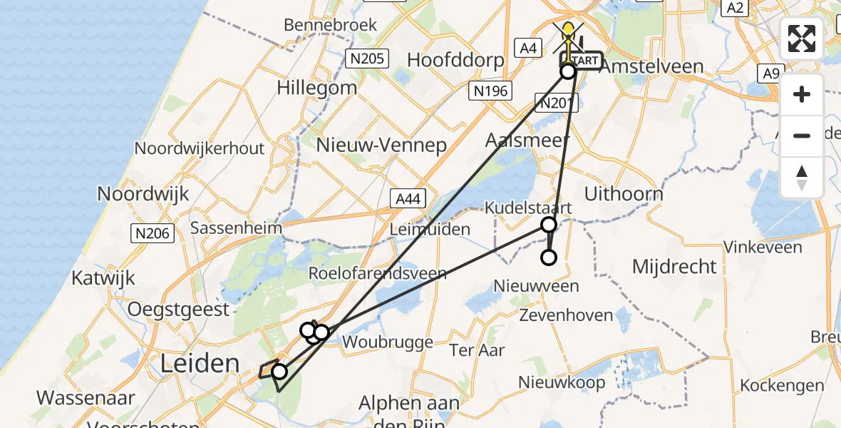 Routekaart van de vlucht: Politieheli naar Luchthaven Schiphol