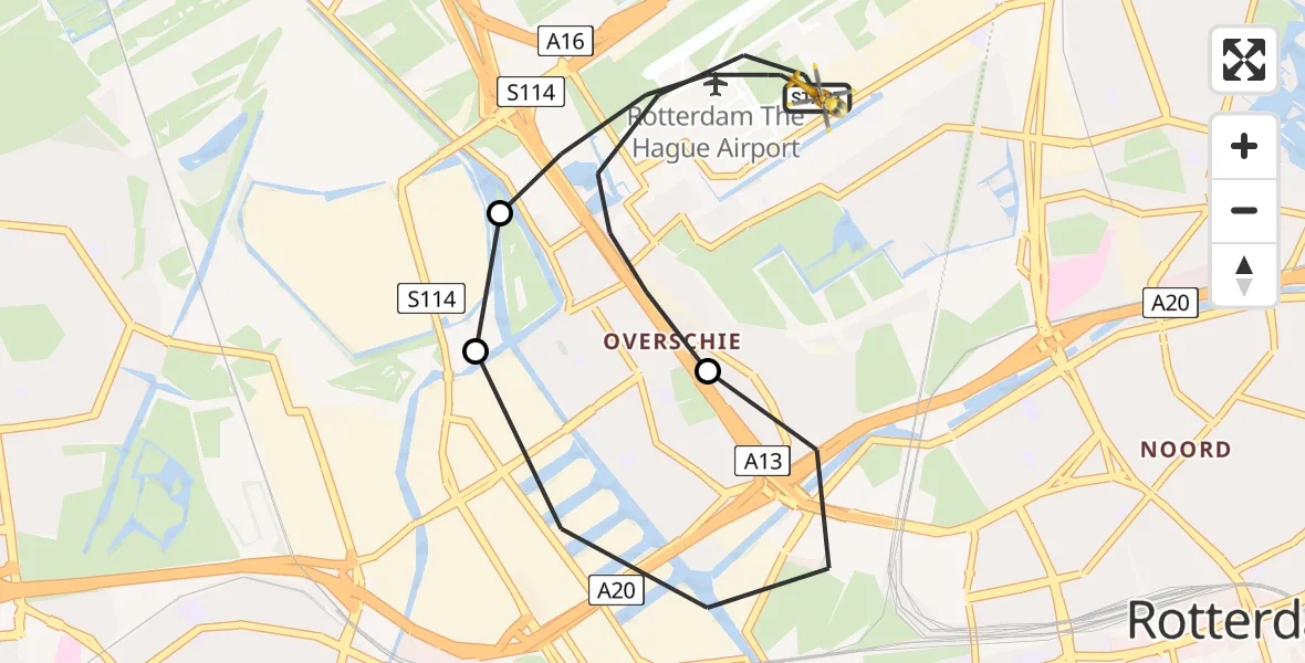 Vluchtroute Traumahelikopter Rotterdam The Hague Airport - Rotterdam The Hague Airport, 07 september 2023, 04:02