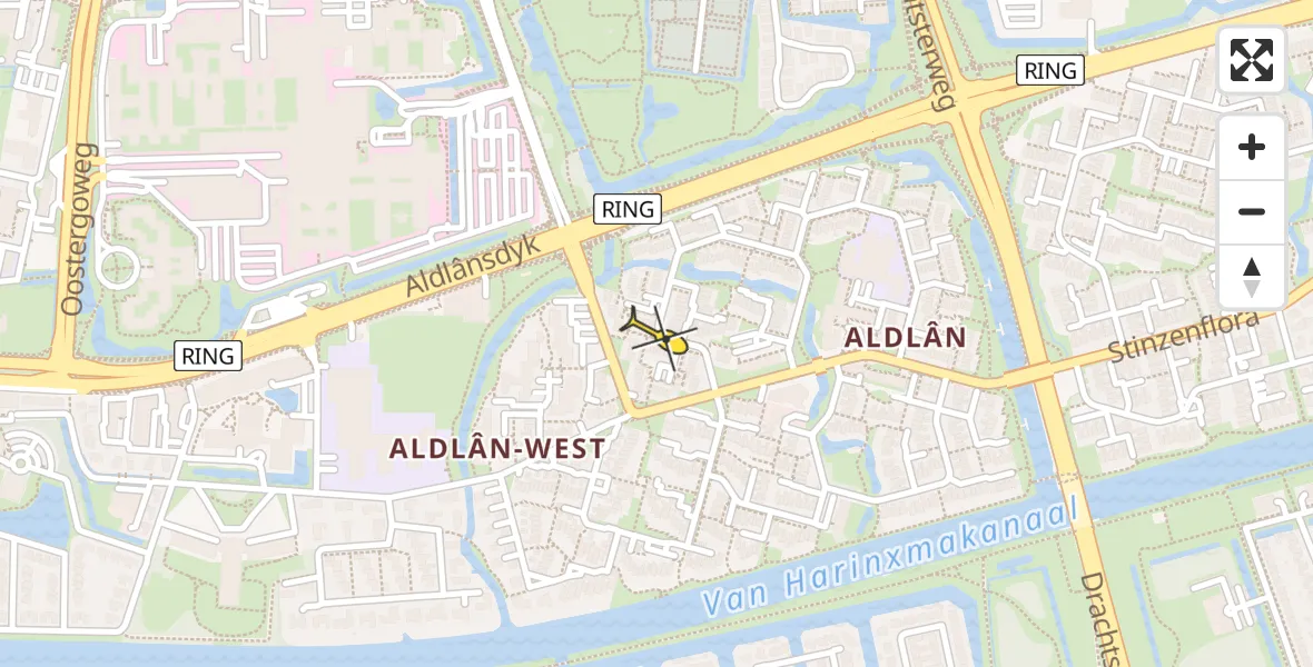 Vluchtroute Ambulancehelikopter van Leeuwarden naar Leeuwarden