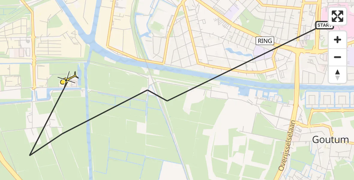 Routekaart van de vlucht: Ambulanceheli naar Leeuwarden