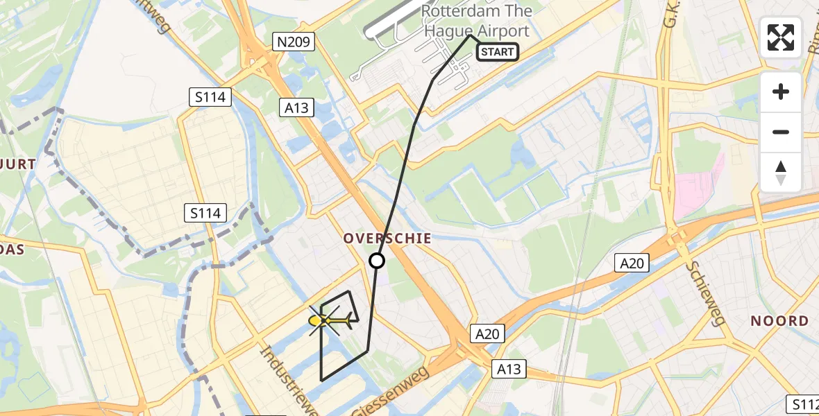 Routekaart van de vlucht: Lifeliner 2 naar Rotterdam