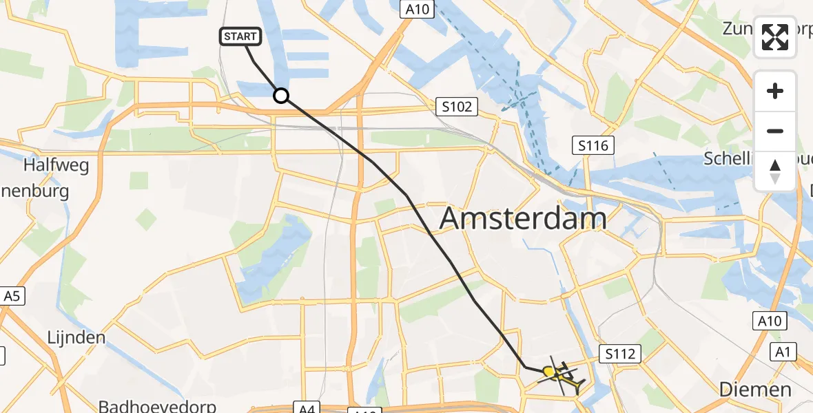 Routekaart van de vlucht: Lifeliner 1 naar Amsterdam