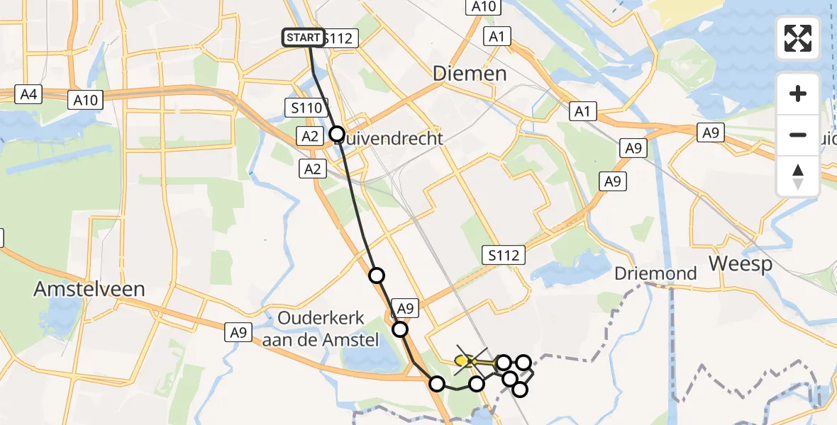 Routekaart van de vlucht: Lifeliner 1 naar Academisch Medisch Centrum (AMC)