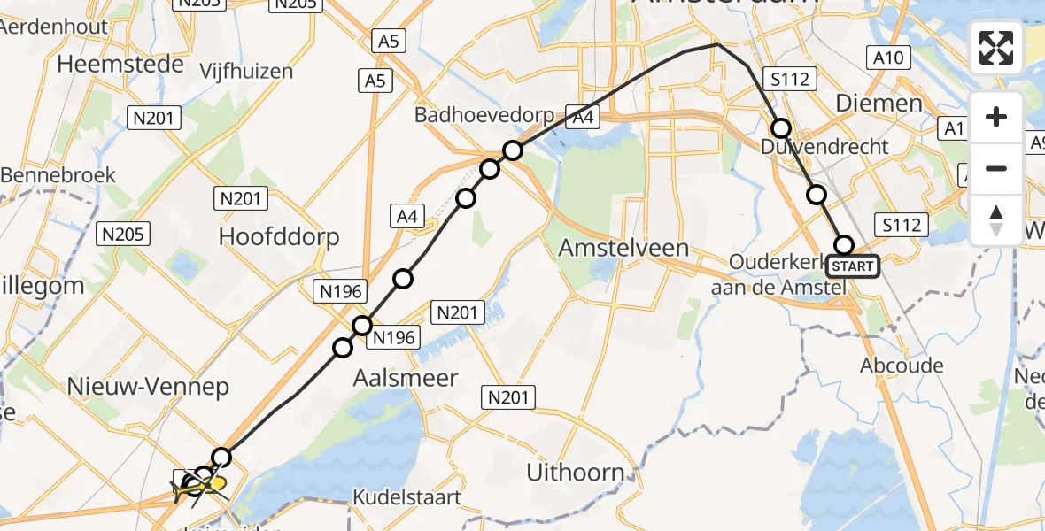 Routekaart van de vlucht: Lifeliner 1 naar Leimuiderbrug